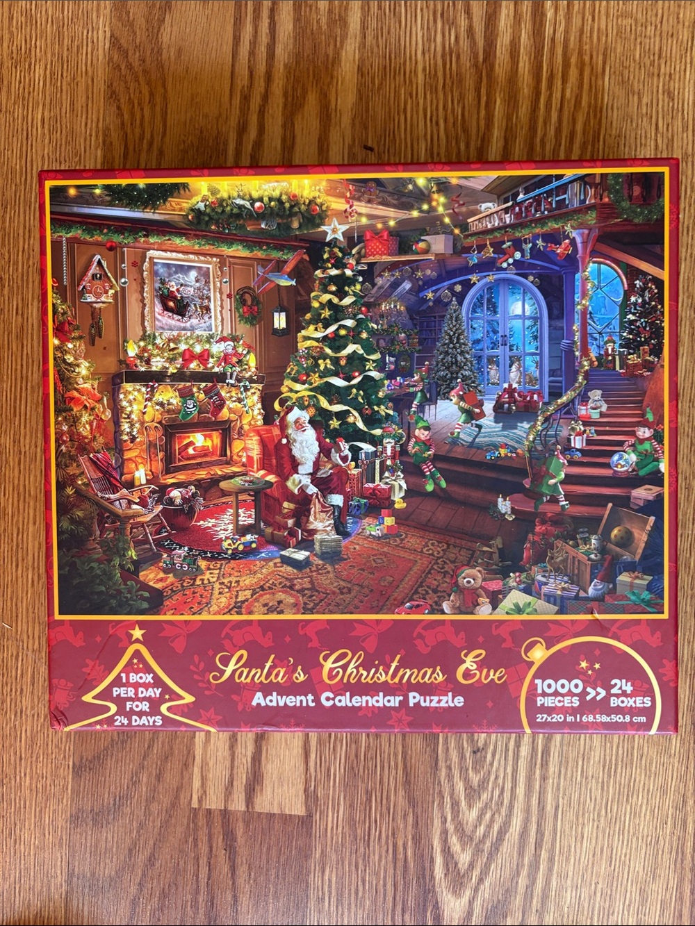 Santa's Christmas Eve Advent Calendar Puzzle - Red Holiday Box